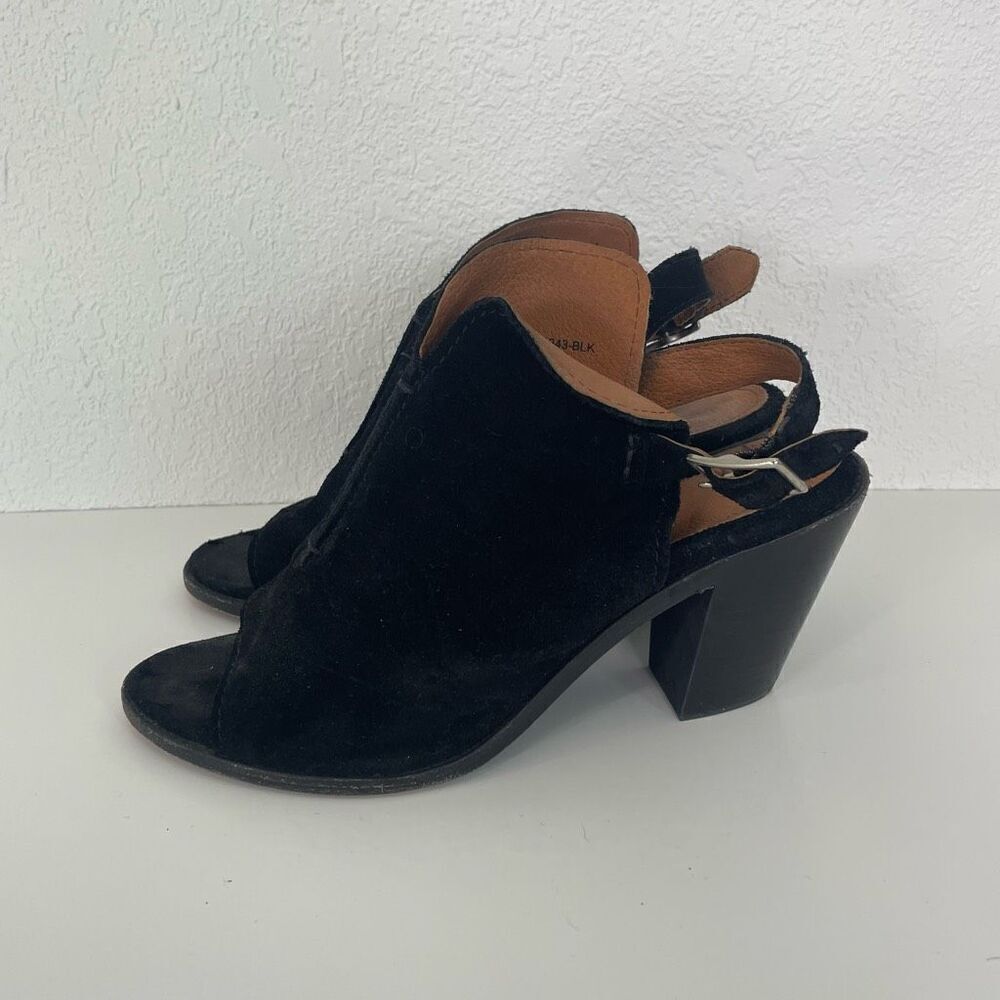Frye Black Leather Felt Open Back Open Toe Heeled Sandals 8.5